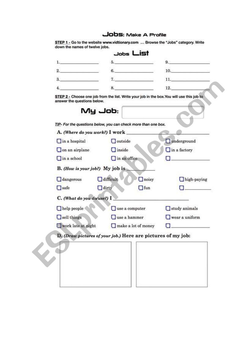 job- make a profile worksheet