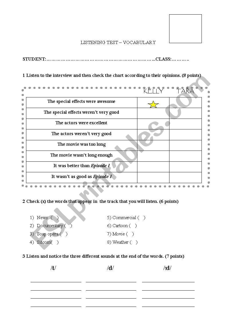 Listening test worksheet