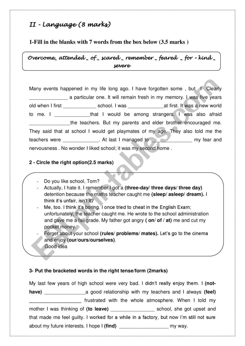 end- term test worksheet