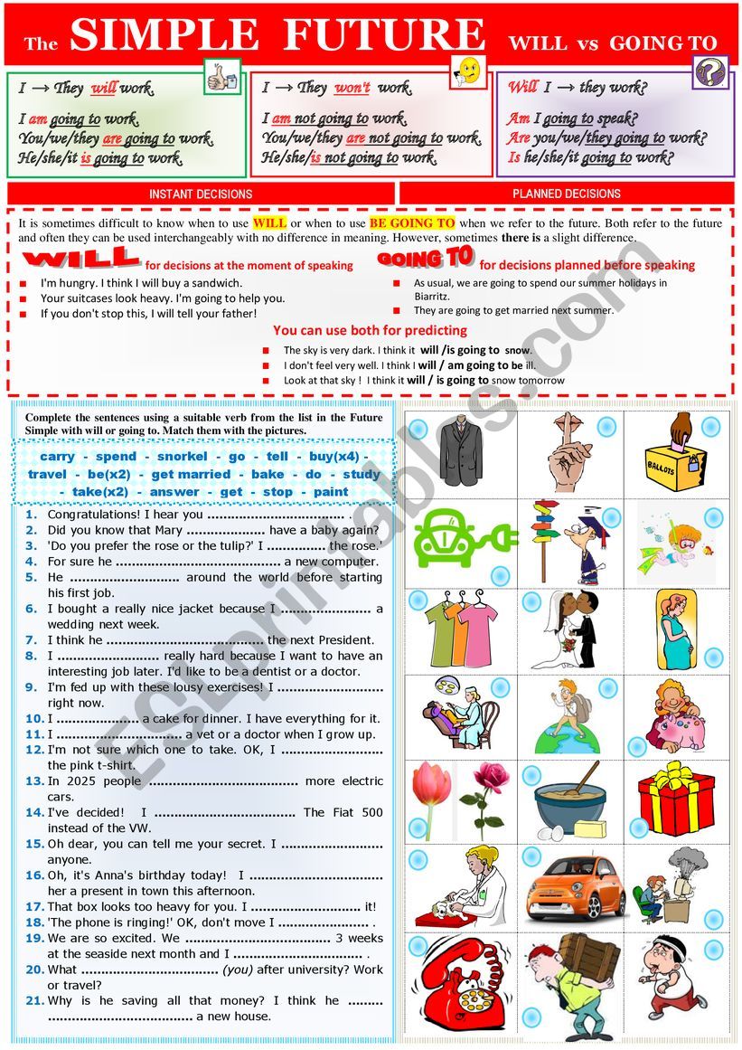 Grammar - Future Simple Tense - WILL  vs  GOING TO  +  KEY