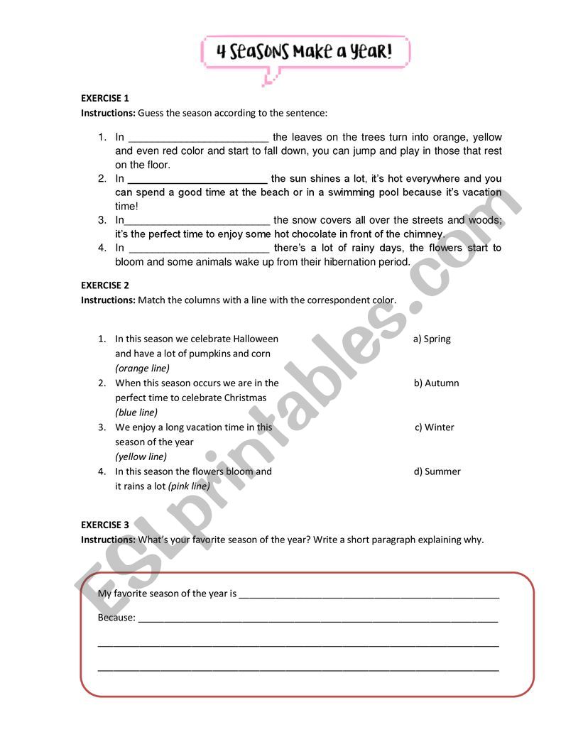 Meet the 22 seasons - ESL worksheet by juanhxmin With Regard To Reasons For Seasons Worksheet