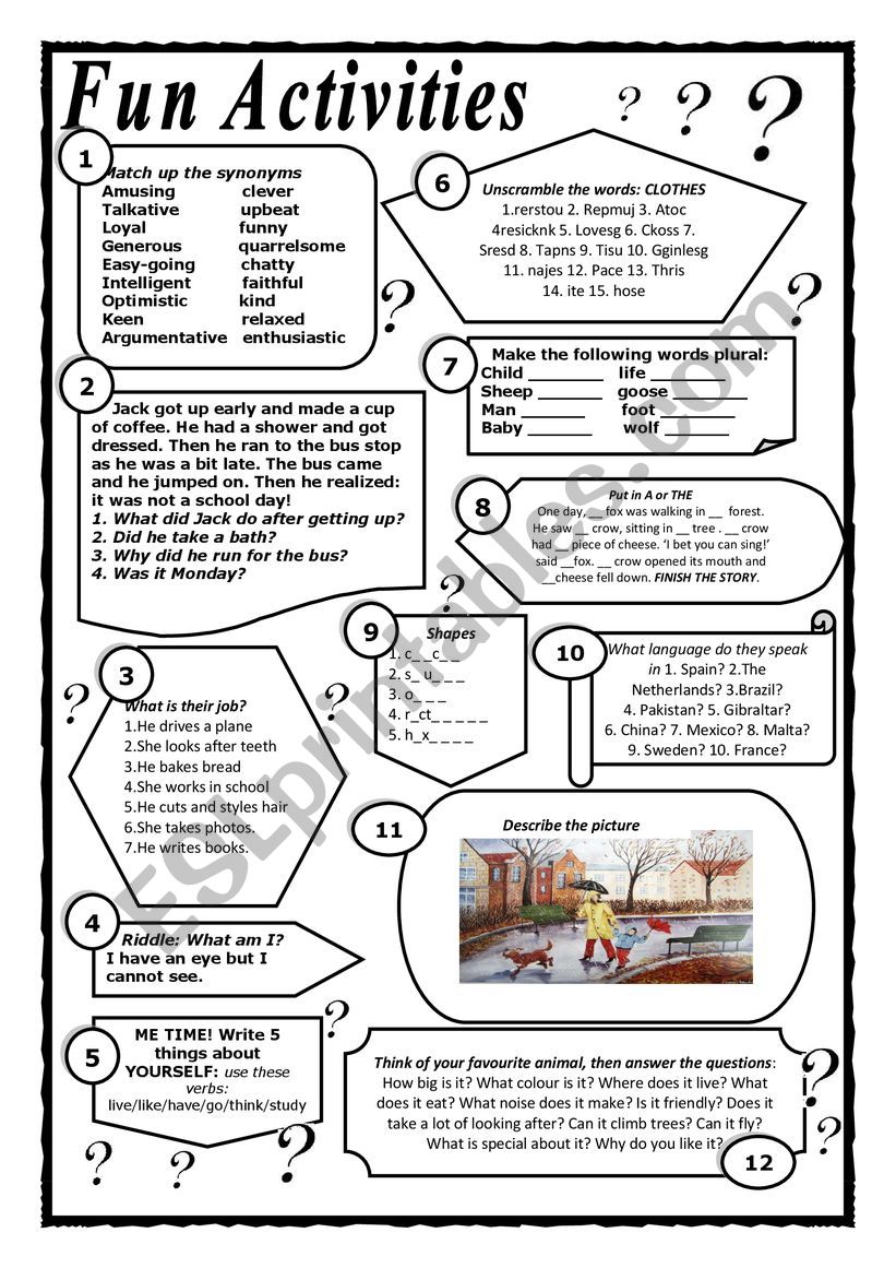 Funny English Activities Worksheets