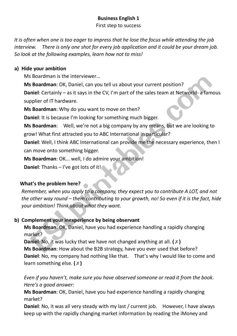 Business English - first step to success - interview preparation