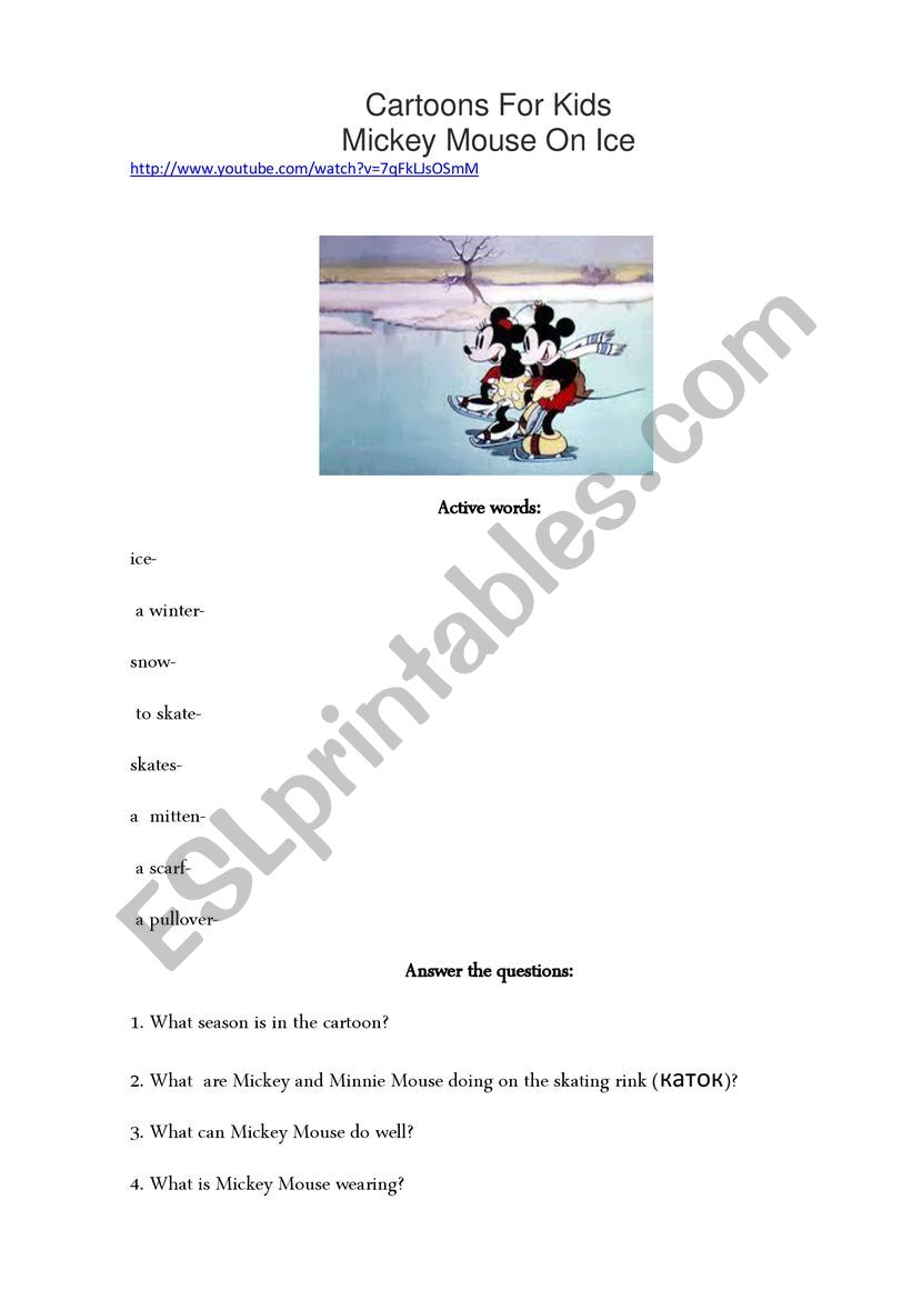Micky Mouse on ice worksheet