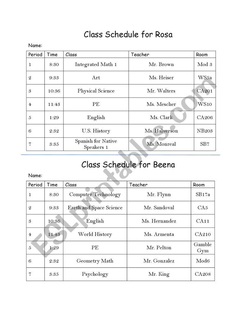 Class Schedules - ask and answer