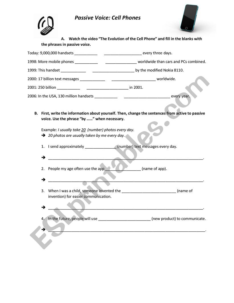 Passive Voice: Cell Phones worksheet