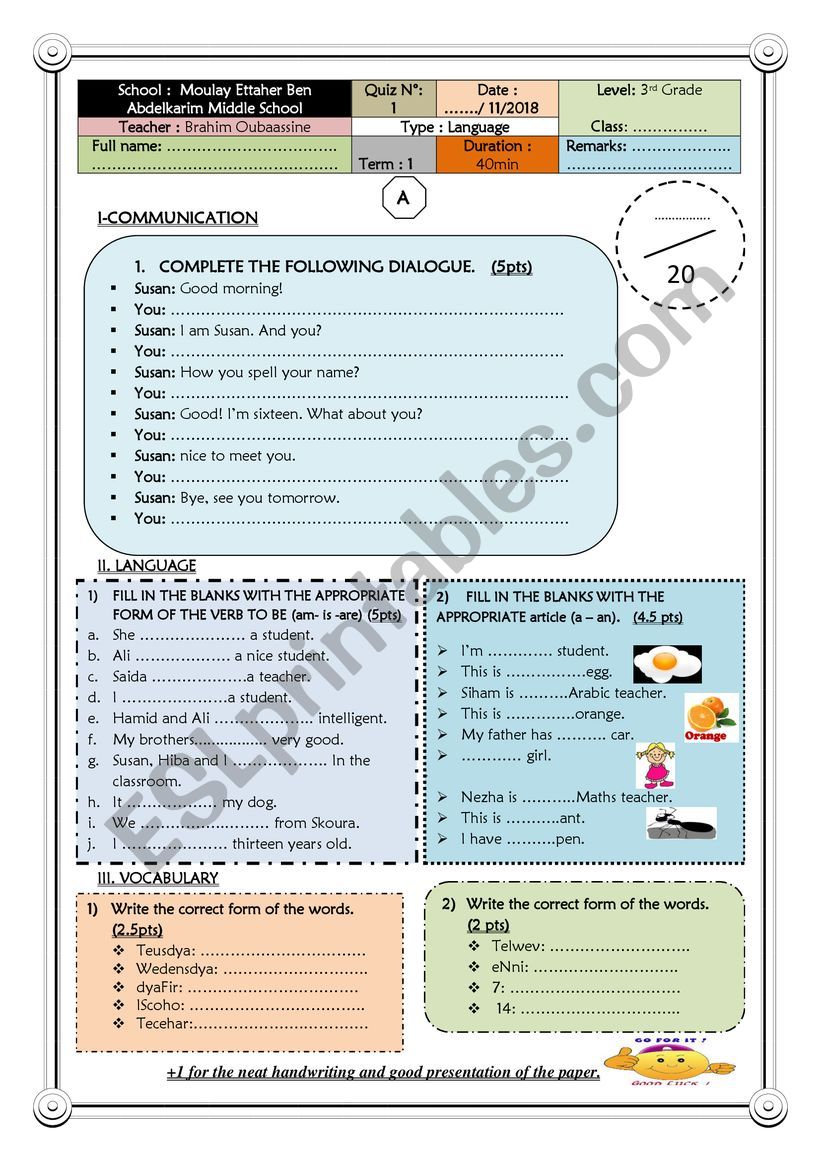 9th Grade language Quiz worksheet