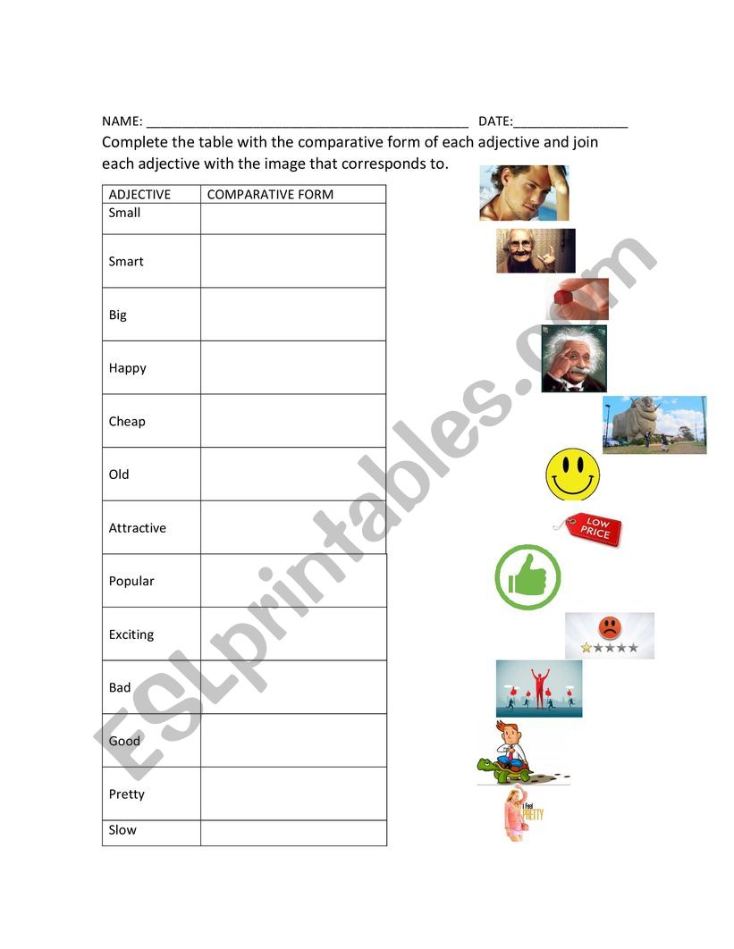 comparative adjectives  worksheet