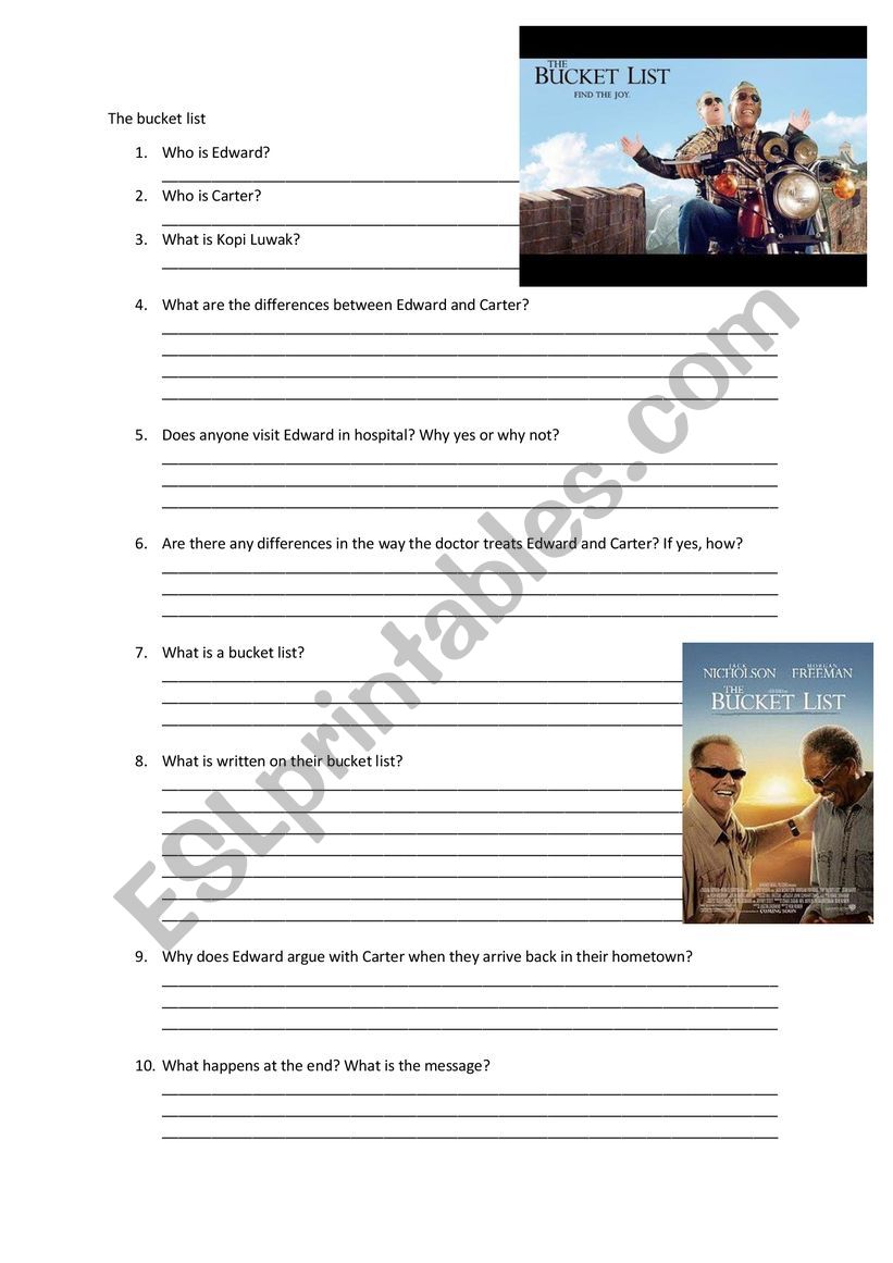 The Bucket list Movie questions