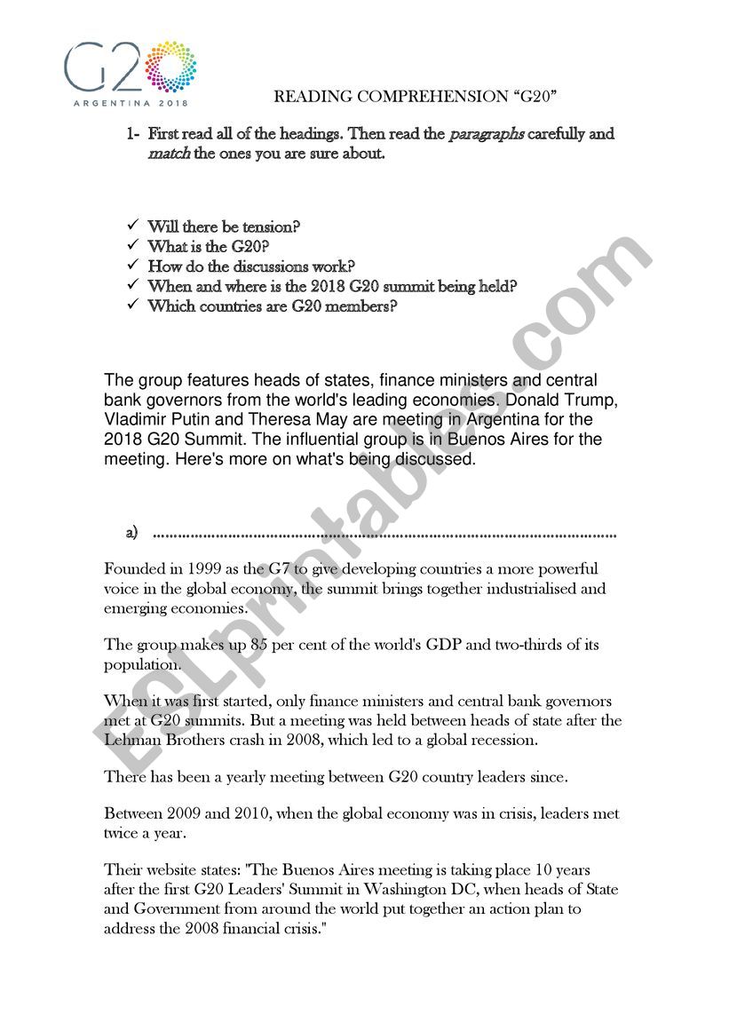 G20 worksheet