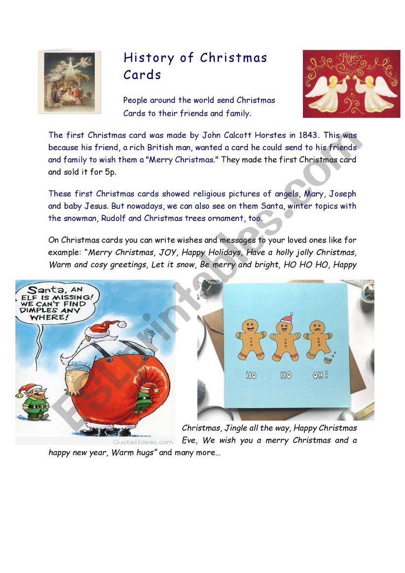 History of Christmas cards worksheet
