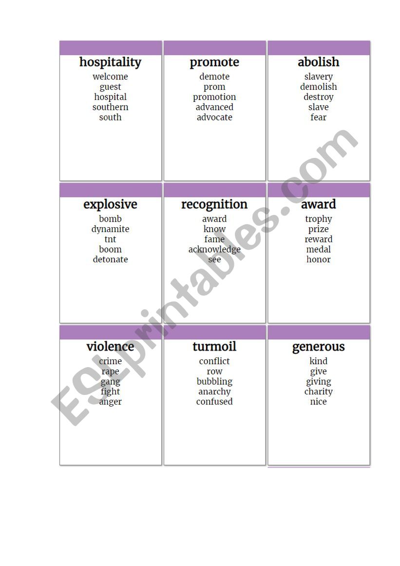 Taboo game on charity worksheet