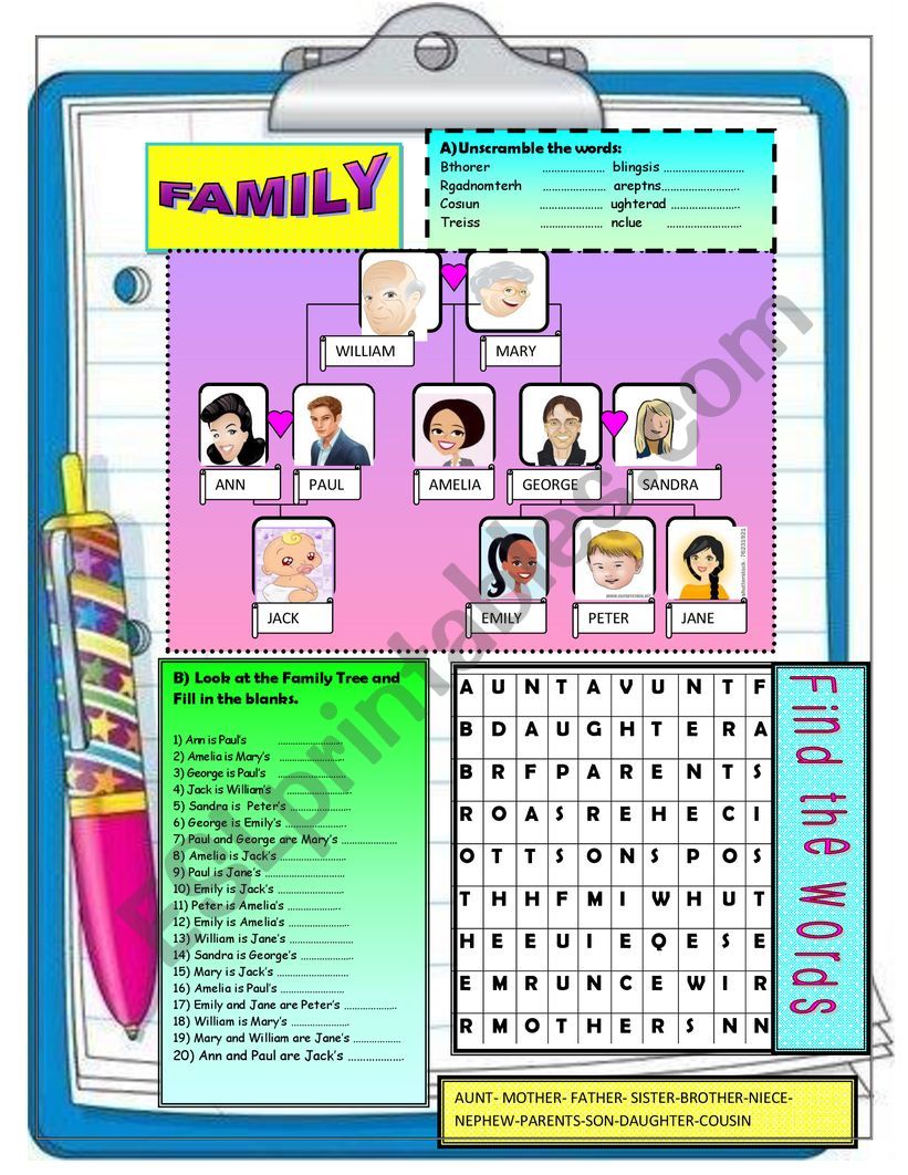 FAMILY MEMBERS worksheet