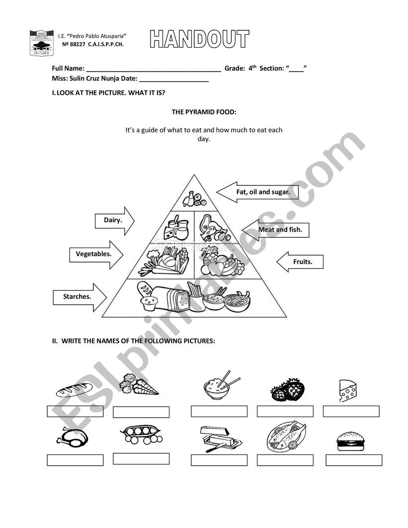 food worksheet