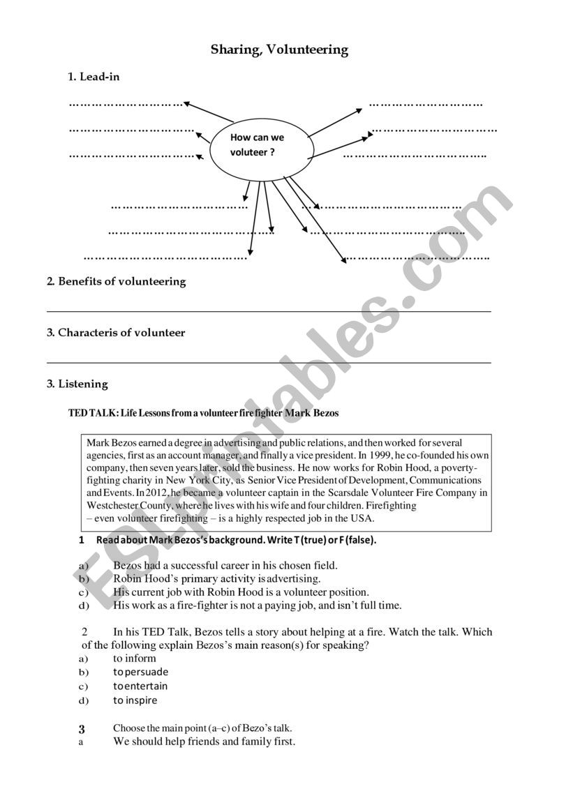 Sharing, volunteering worksheet