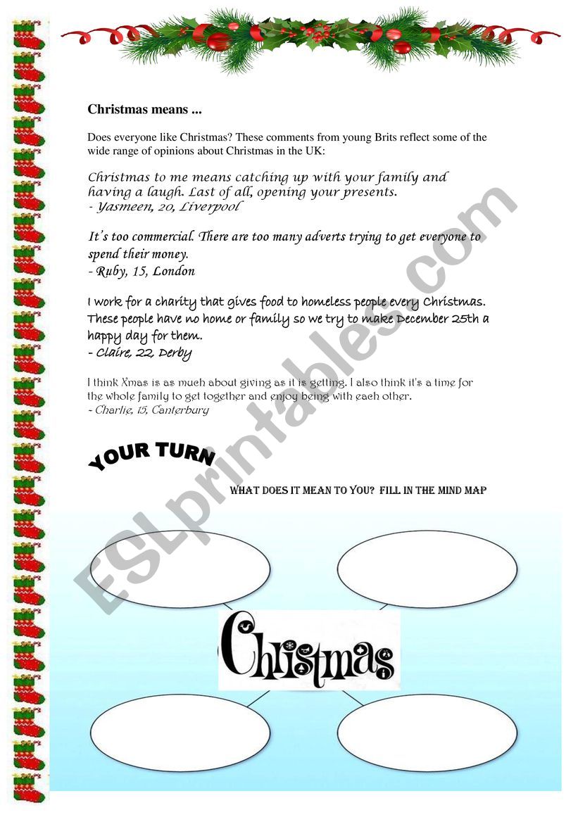 The Christmas spirit worksheet