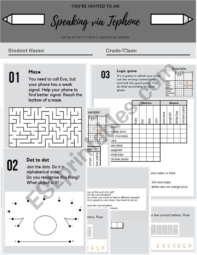 Talking on the telefone worksheet