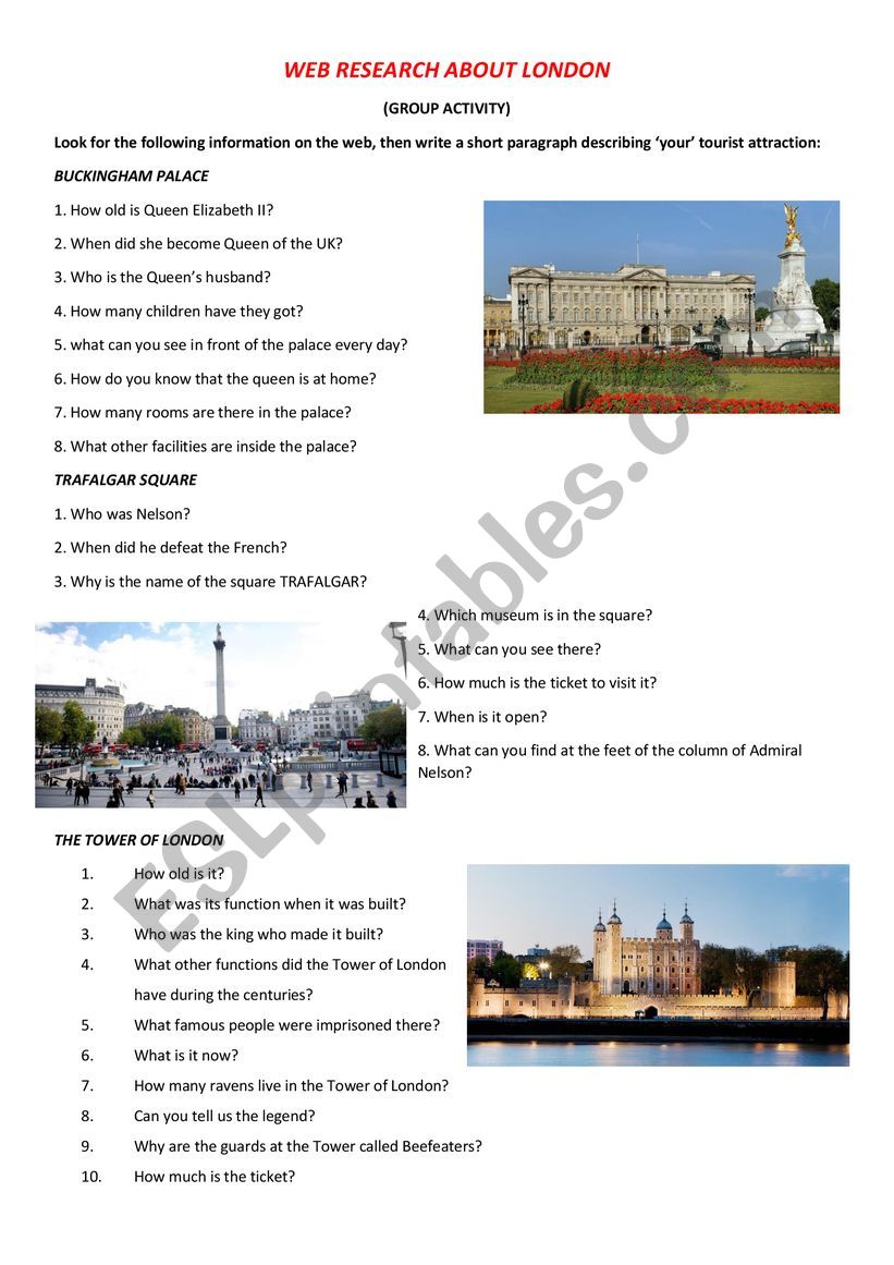 Web research on London worksheet