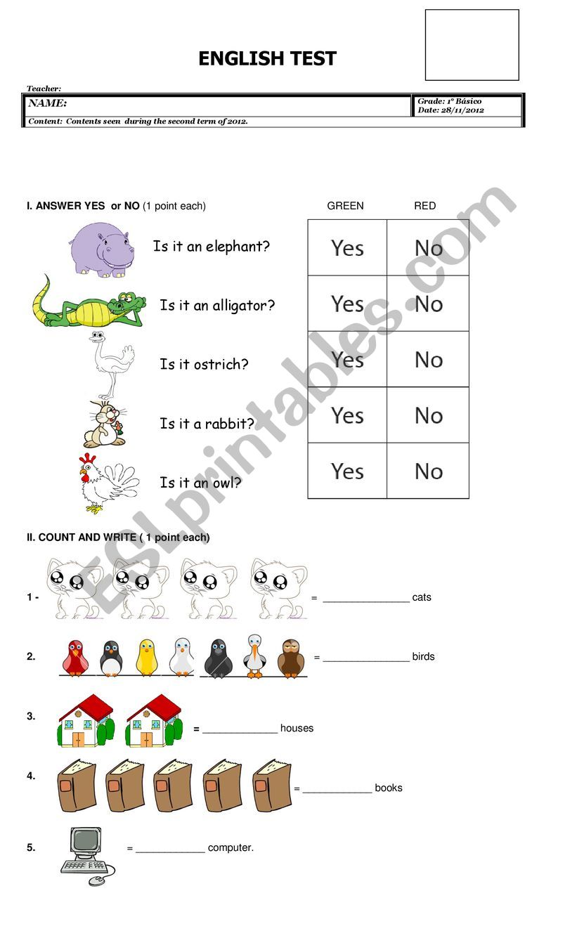 A1 animals, color and numbers YLE A1 animals, color and numbers YLE