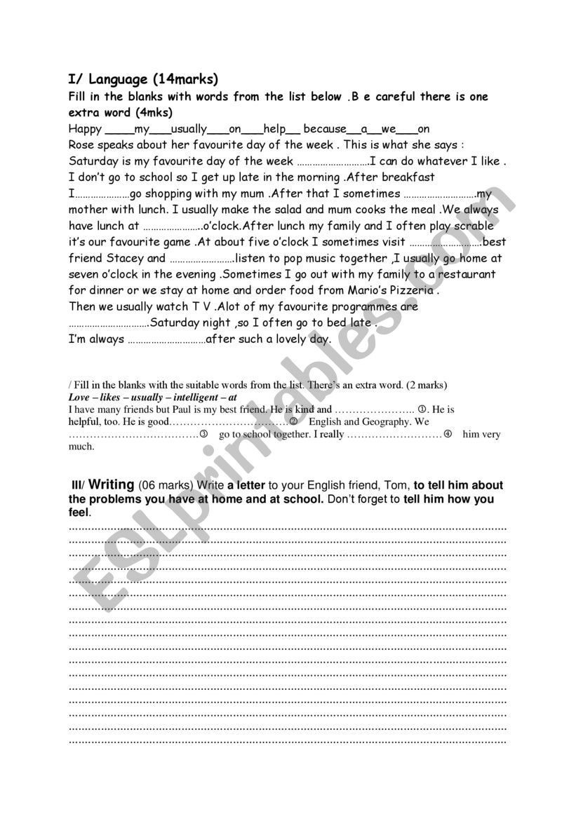 end- term test worksheet