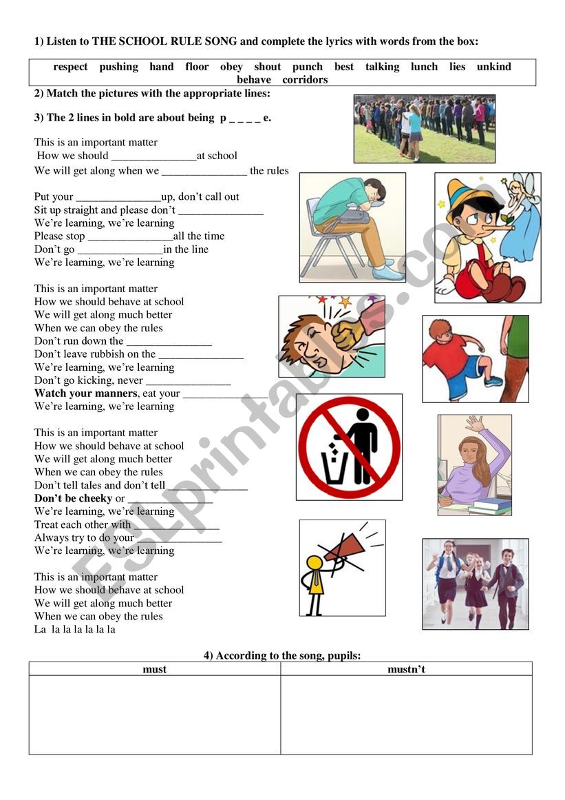 The School Rules Song worksheet