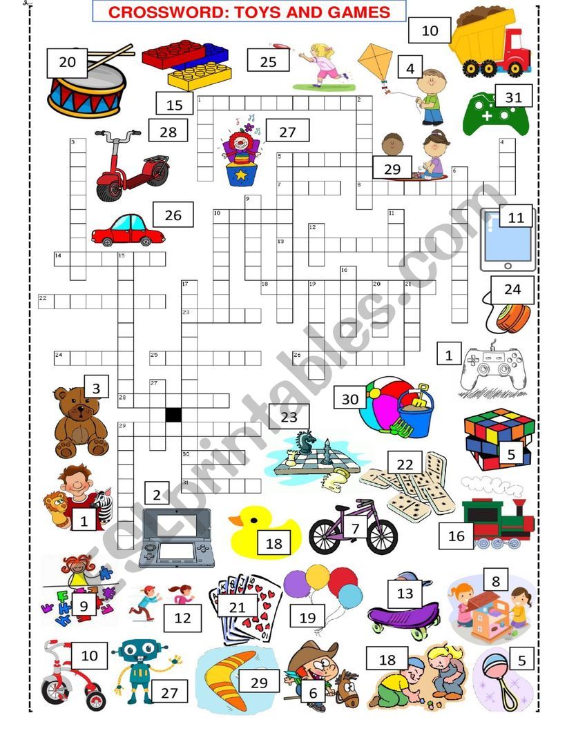 TOYS AND GAMES  VOCABULARY CROSSWORD SET 3 of 3