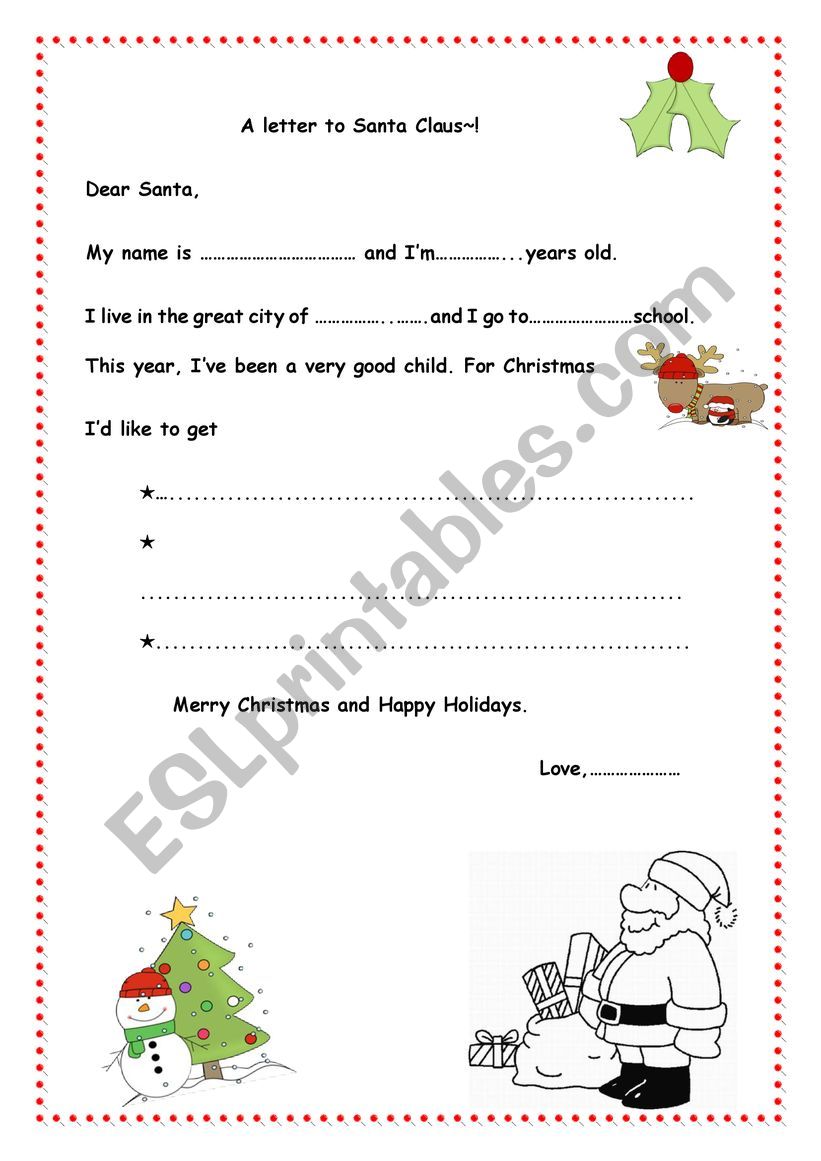 A Letter to Santa worksheet