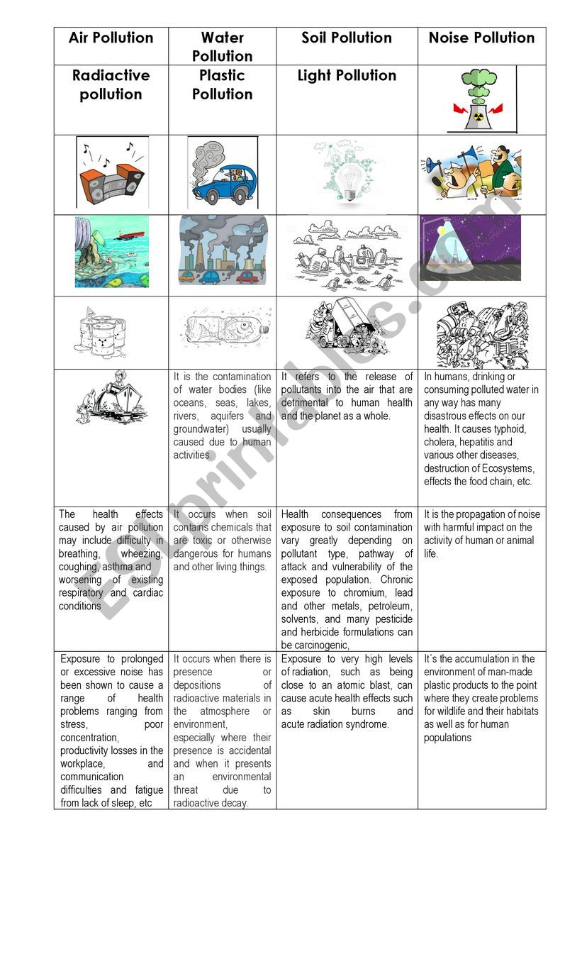 pollutions worksheet