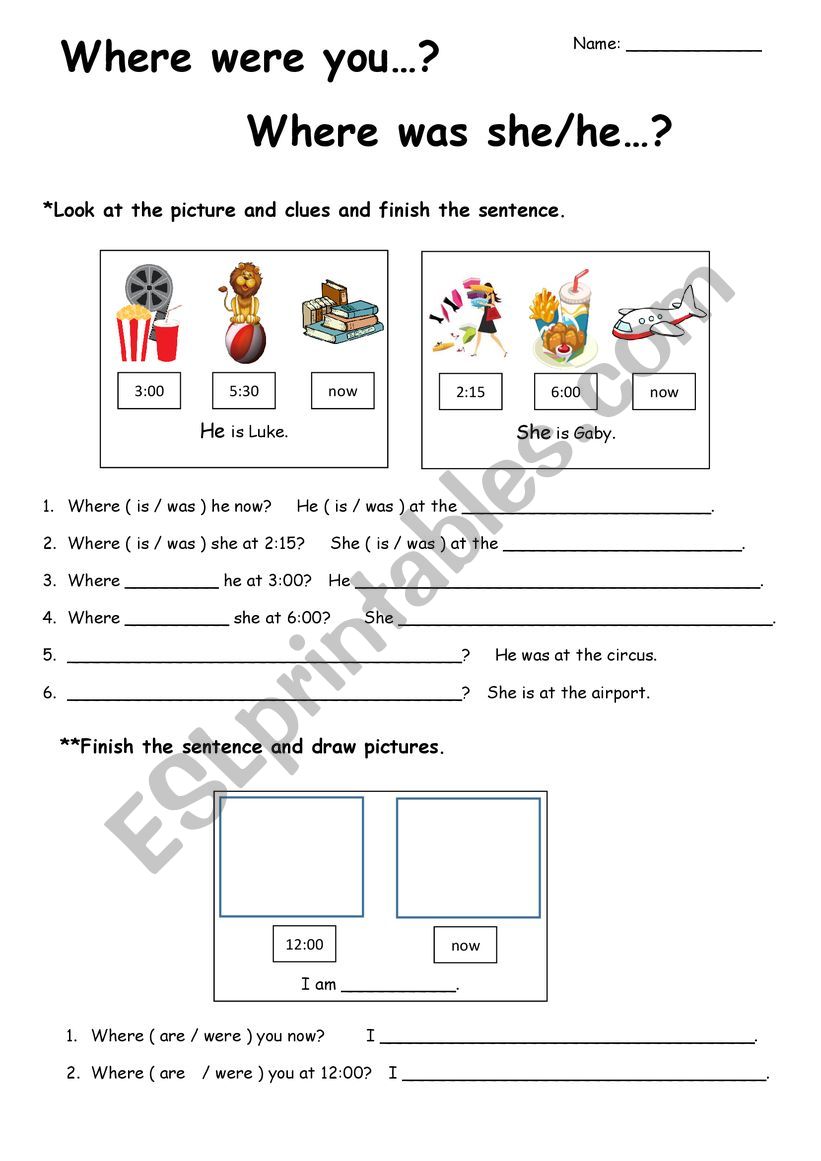 Where were you?  worksheet