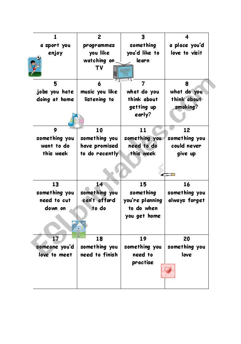 Gerunds and Infinitives Board Game