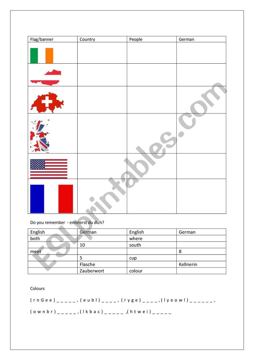 Flags in Europe worksheet