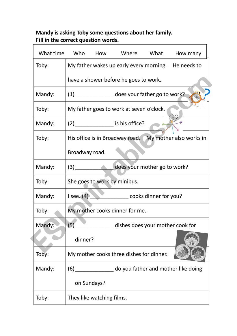 Wh Question words with visual aids