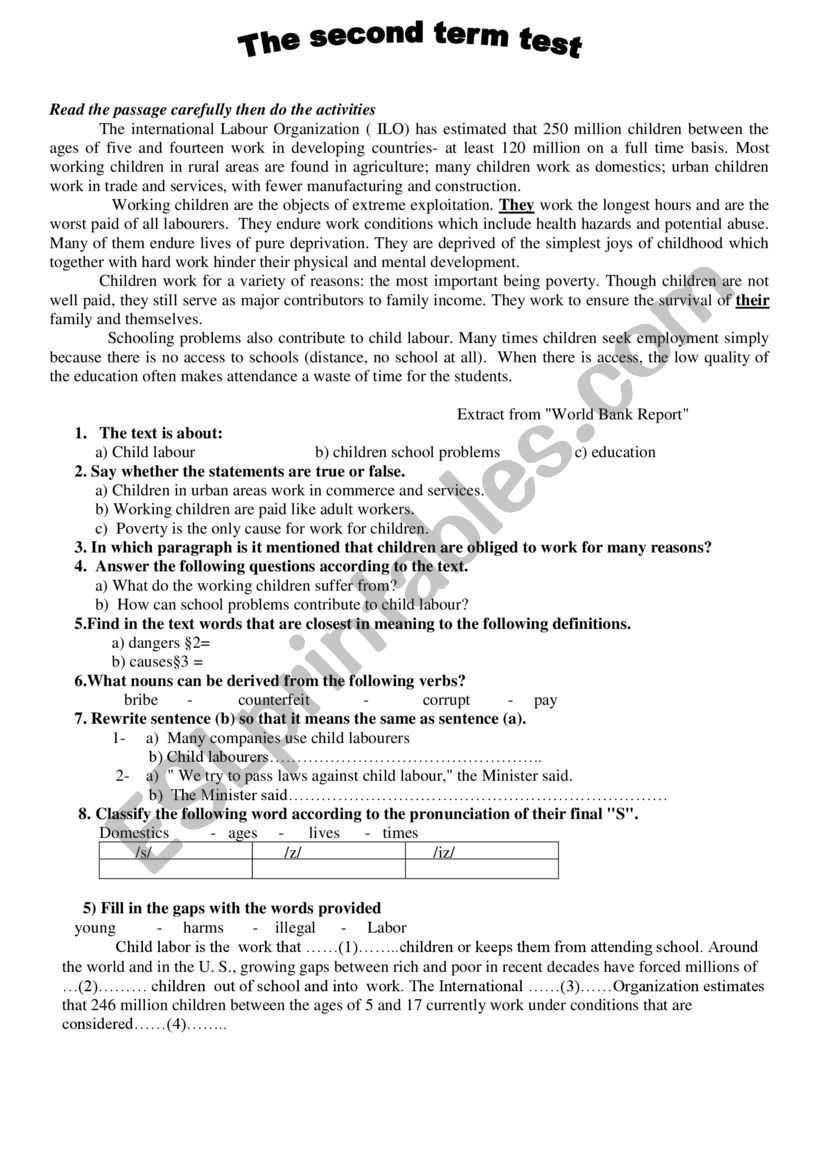 first term test worksheet