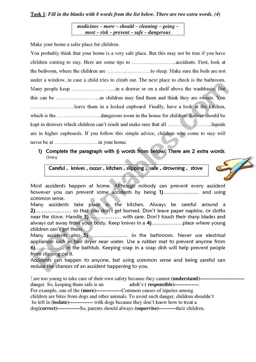 language tasks about safety worksheet