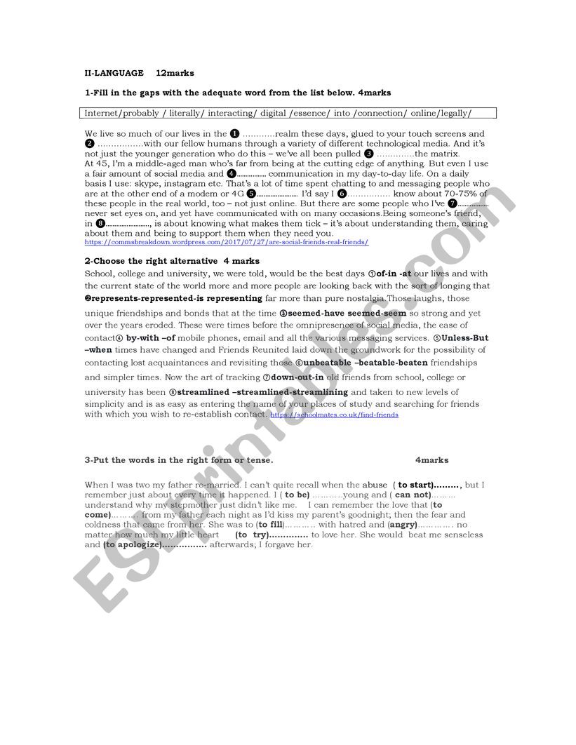 language 2nd form worksheet