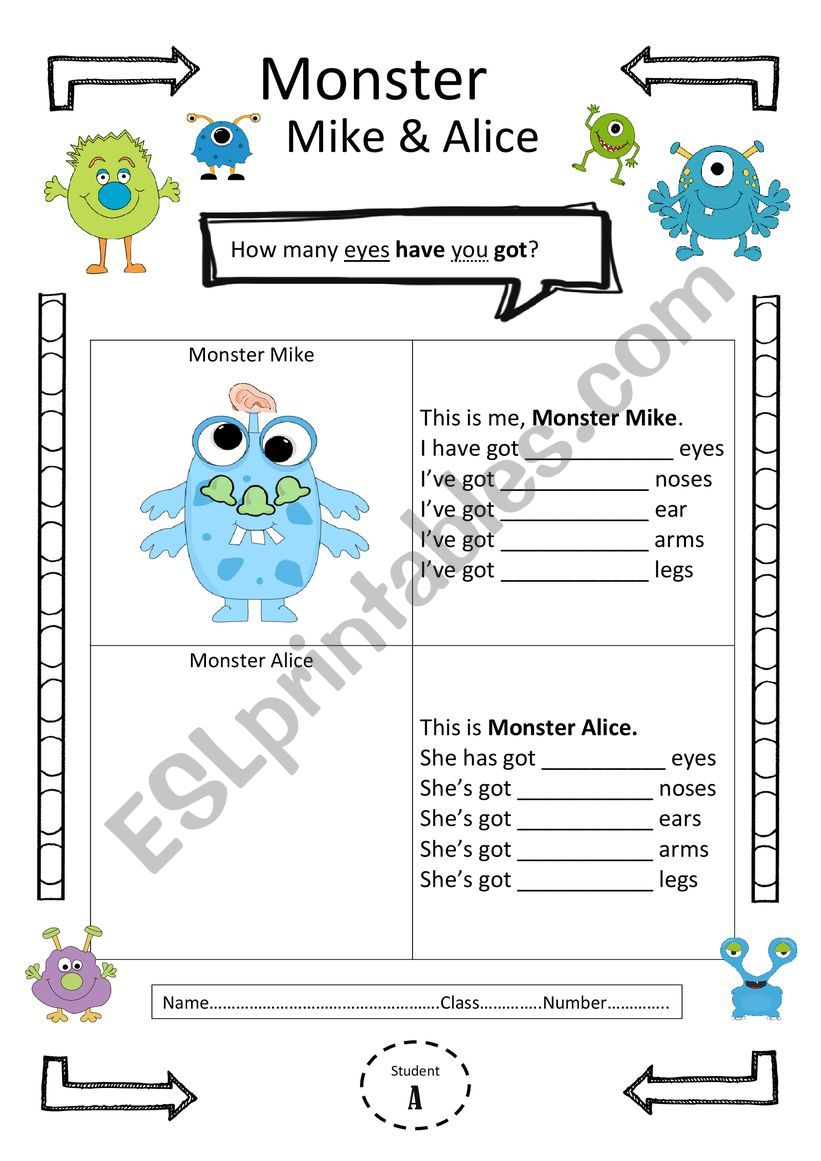 How many eyes have you got? worksheet