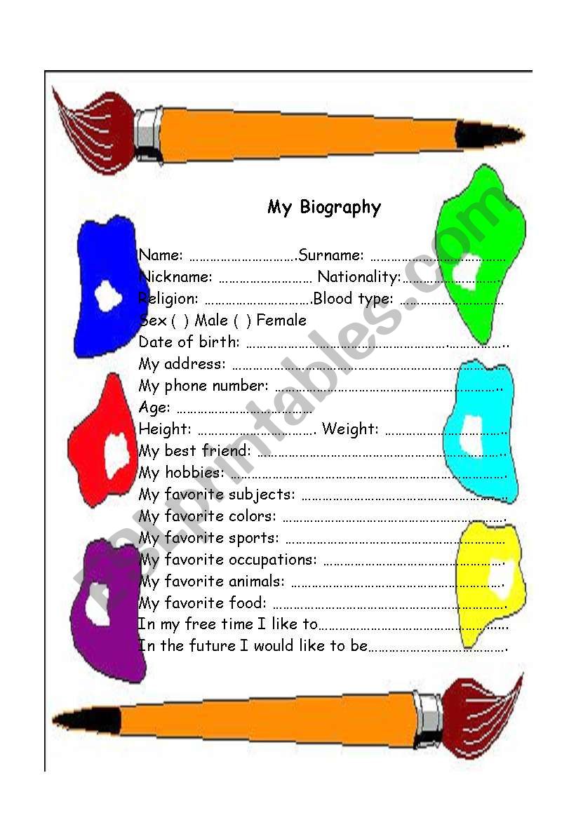 My Biography worksheet