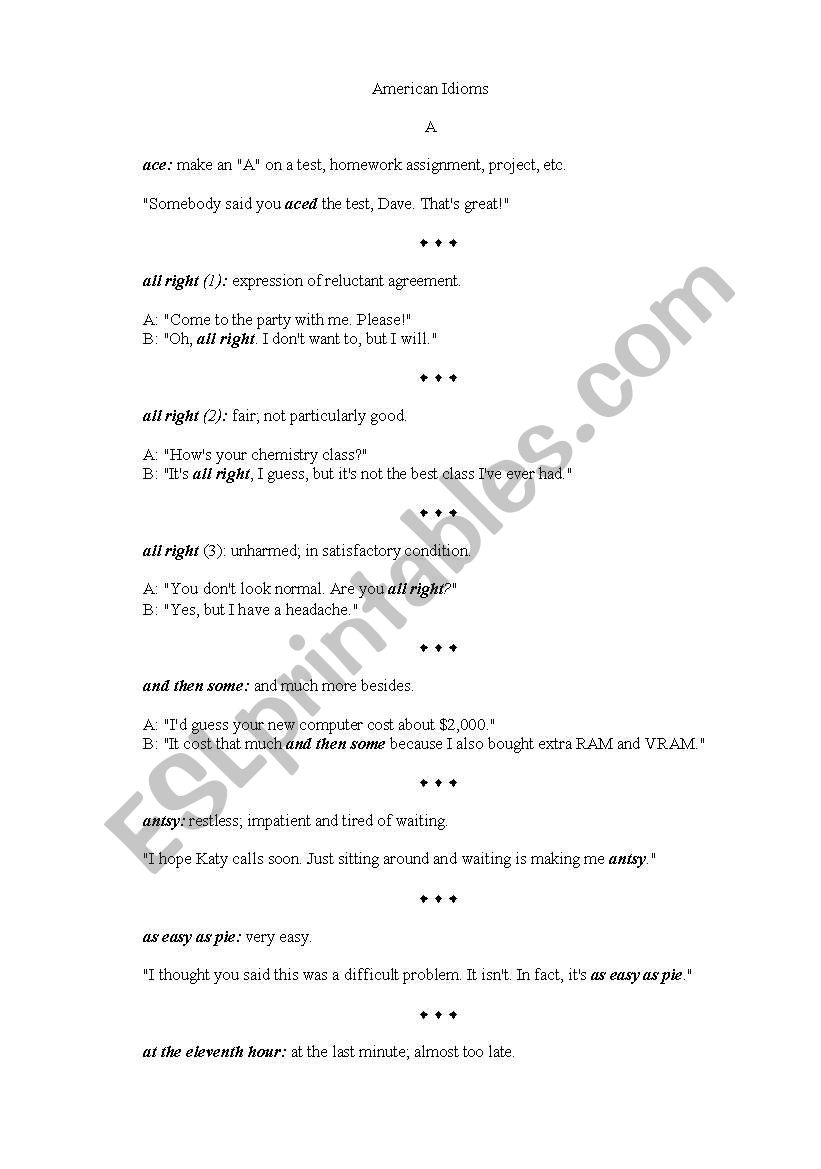 Idioms worksheet