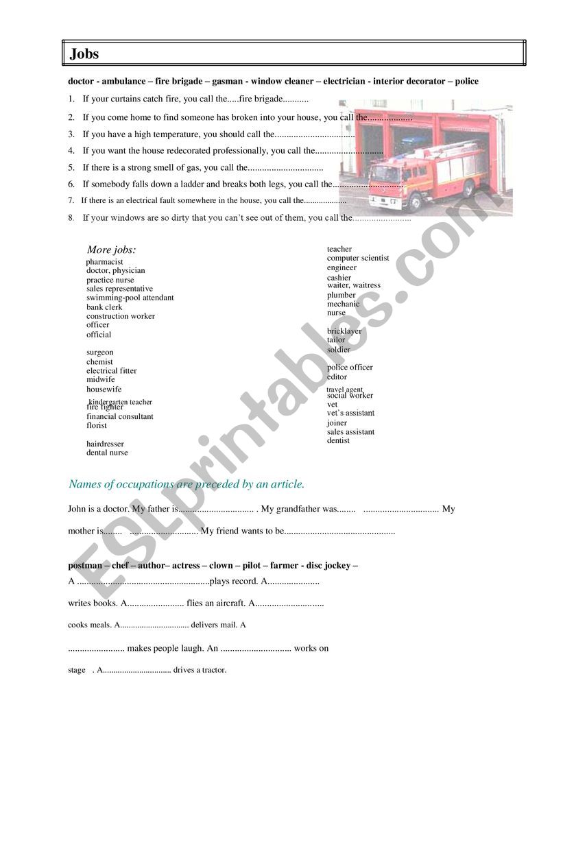 jobs worksheet