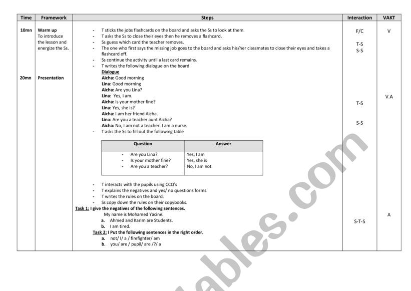 Lesson 3:  Short Answers worksheet