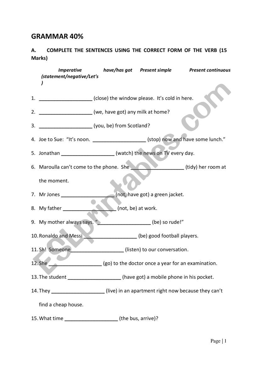 Simple Grammar Quiz worksheet