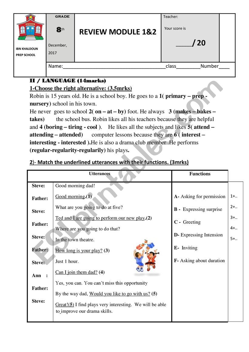 REVIEW 8TH FORMS MODULE1&2 worksheet