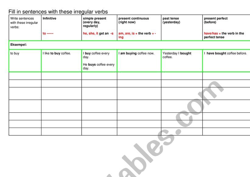 Sentences with irregular verbs