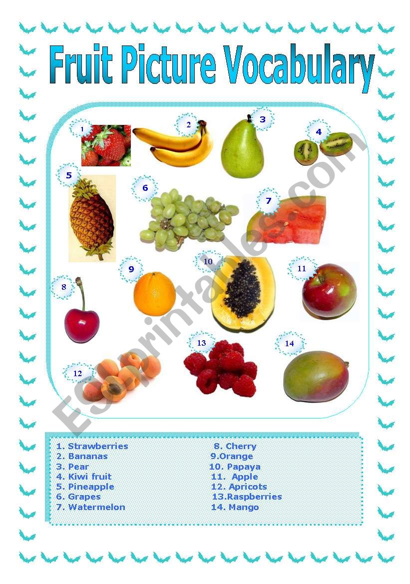 Fruit Picture Vocabulary worksheet