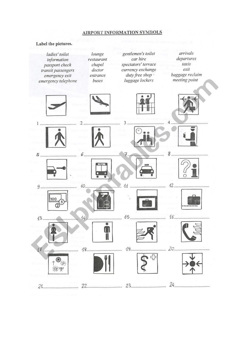 Airport symbols worksheet