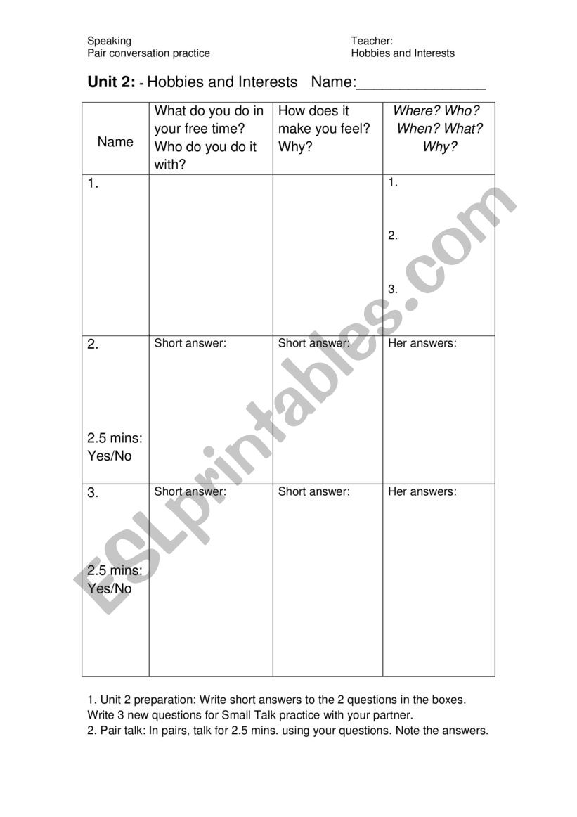 Hobbies and Interests conversation practice