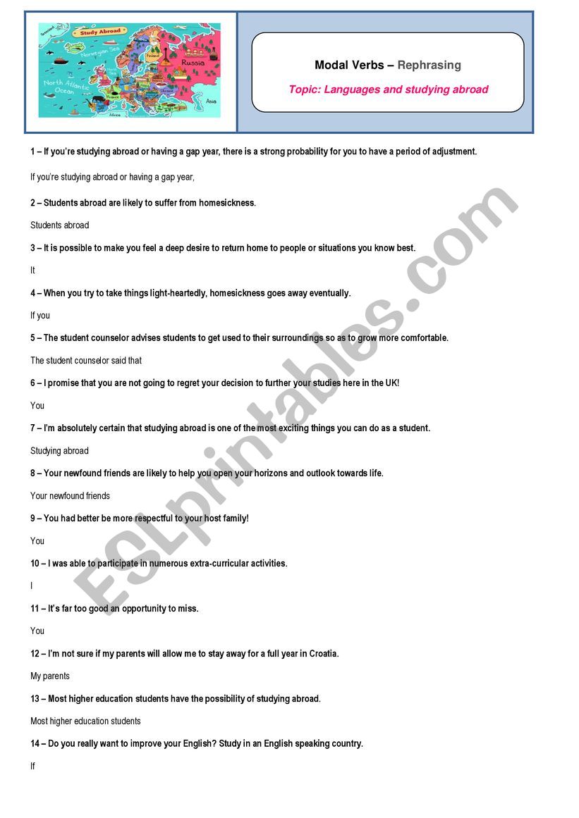 Modal Verbs - rephrasing 2 worksheet