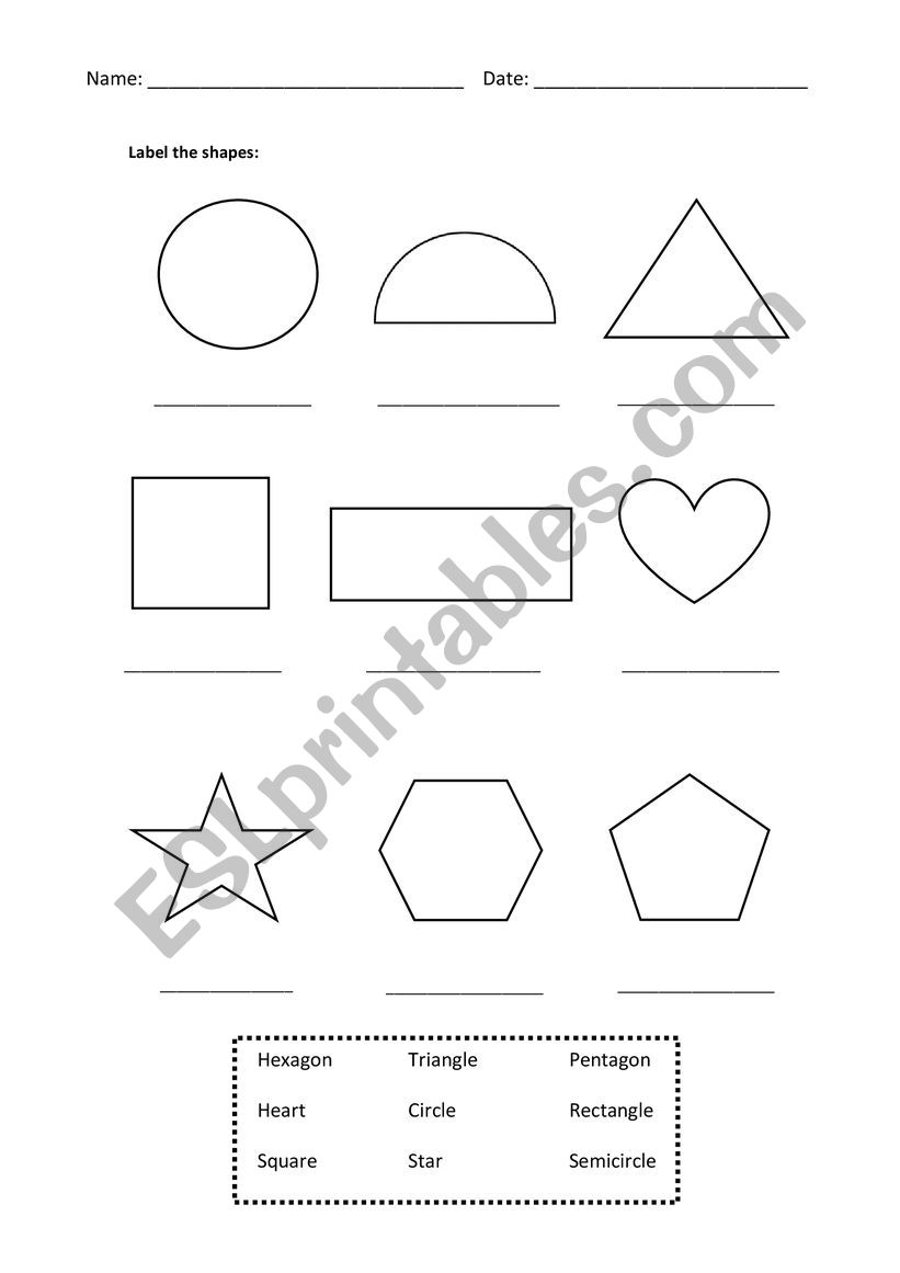 Label the shapes worksheet