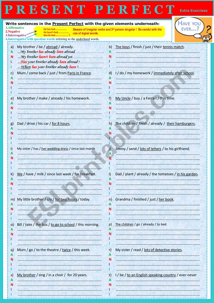 PRESENT PERFECT SIMPLE - Extra exercises