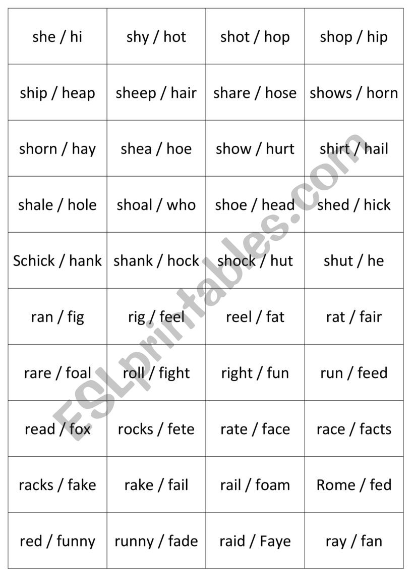 Follow me (loop cards) minimal pairs
